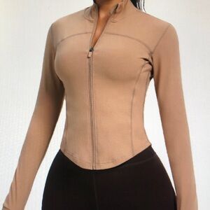 Women’s Long Sleeve Zip Front Top - Camel